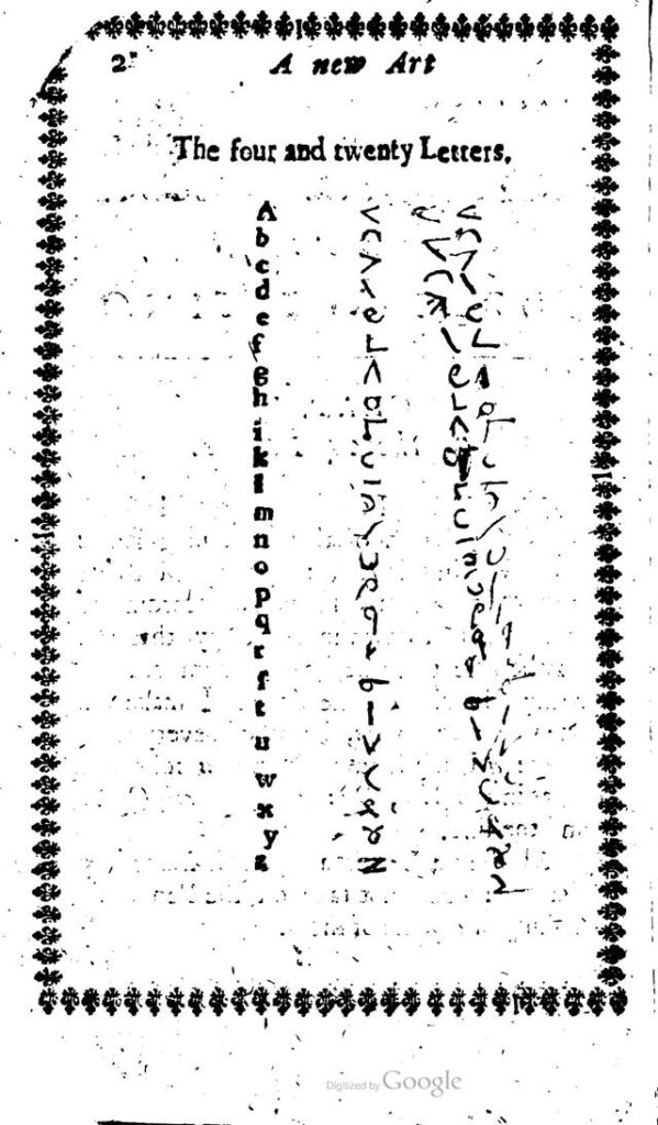 A chart illustrating the code from Shelton's book Zeiglographia