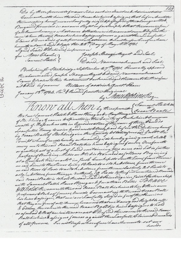 A scan of page 119 of Book 16 in the Berkshire Middle Registry of deeds. White paper that contains cursive writing in black ink